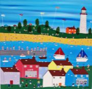 Gordon Barker (b.1960) Acrylic on canvas 'On Our Holiday' signed lower right, 50cm x 50cm