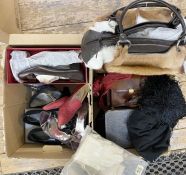Assorted vintage bags and shoes to include crocodile, a deerskin and brown leather bag labelled 'FSP
