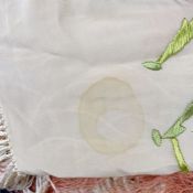 Oriental floral embroidered cream short tasselled shawl, rose decorated with peach and cream