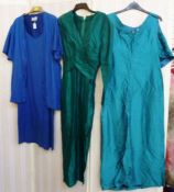 Various 1970's vintage and later vintage dresses to include raw silk green cocktail dress, turquoise