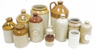 Assorted stoneware jars to include three hot water bottles (12)