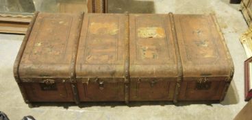 Large canvas and bentwood bound trunk, 120cm x 31cm x 59cm