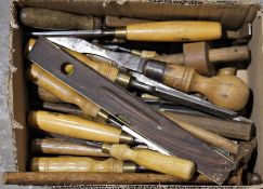 Quantity of vintage woodworking tools to include planes, chisels etc. (2 boxes)