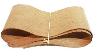 Three lengths of veneer, 38cm wide, possibly teak, with two draughtsmans square, etc