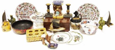 Rumtopf, large Asian-style platter, a Rutherfords Oldest Blended Scotch whisky bottle decorated with