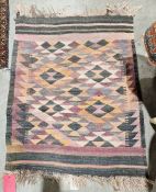 Chobi Kilim with geometric hourglass and lozenge field 94cm x 72cm