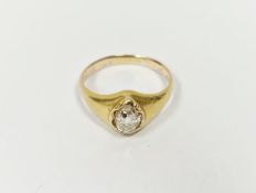 19th century gold and pear-shaped diamond old cut ring engraved to inside band 'May 1838', the