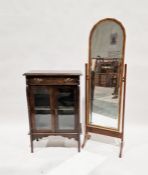 Modern walnut veneered cheval mirror, 153cm high x 47cm wide, a mahogany display cabinet with drawer