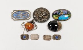 Silver and enamel rectangular brooch, with initials, a pair of silver coloured metal and lapis