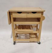 Modern pine kitchen island/butcher's trolley with undertiers and castors, 91.1cm high x 43cm wide