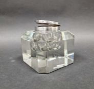 Silver-mounted cut glass inkwell, square with chamfered sides and corners, Birmingham 1979