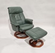Antique Macclesfield wavy line ladderback hardwood chair with rush seat and a sea green leather/