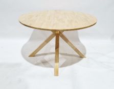 Late 20th century pine circular dining table on cross supports, 75cm high x 120cm diameter