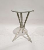 Late 19th/early 20th century pastel green painted bobbin occasional table, of circular form, tri-pod