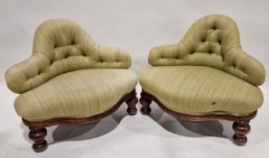 Pair of Victorian button back upholstered chair with coach top back, lozenge-shaped seat and on