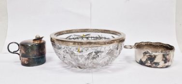 Foreign silver-coloured metal mounted and cut glass bowl engraved '17.3.1919 Dr. Peitzsch, Storch,