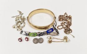 Pair of gold and opal flower-shaped oval cluster drop pearl earrings, 3.8g, a pair of gold, ruby and