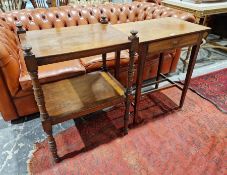 Oak side table with frieze drawer, on straight supports united by stretchers, 72cm high x 61cm