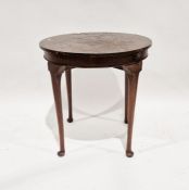 20th century stained wood circular occasional table/games table, with lift-up lid, on cabriole