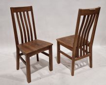 Set of eight hardwood rail back kitchen dining chairs with solid seats and on square straight