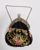 Dutch white metal mounted tapestry handbag engraved to inside 'Eisma de Vies 5th Augustus 1906'