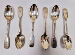 Set of six Victorian silver teaspoons, Initialled 'B', London 1880, maker John Henry Lias & James
