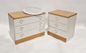 Two vintage Stag Nocturne pattern chests of drawers, each having three drawers, the largest