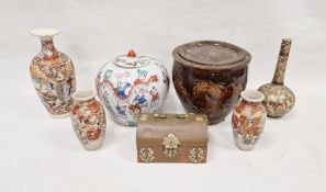 Group of 20th century Asian pottery and porcelain including pair of Japanese Kutani oviform vases