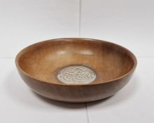 1940's Arts & Crafts Scottish silver-mounted wooden circular bowl with central circular Celtic