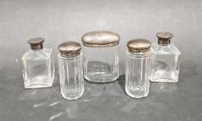 Pair of Victorian silver-mounted and glass scent bottles, London 1862, 9cm high, another pair of