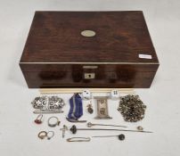 Foreign silver-coloured metal brooches, silver rings, hat pins and other costume jewellery in a