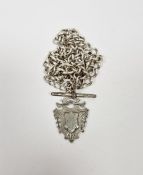 20th century silver albert chain, with attached T-bar, two lobster clasps and hanging fob, 69g in