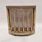 Distressed painted wood bowfronted cane backed umbrella stand, 70cm high x 70cm wide x 19cm deep