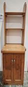 Pine narrow unit with two shelves above cupboard, with frame panel doors, 190cm x 52cm wide x 60cm