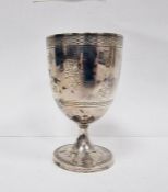 Victorian silver goblet, with engraved foliate decoration throughout, with gilt interior, raised