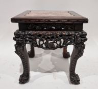 Chinese marble topped rosewood occasional table, shaped circular with beaded edge, pierced