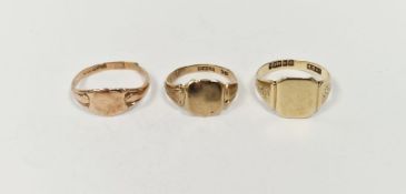 Three small 9ct gold signet rings, 3.5g (3)