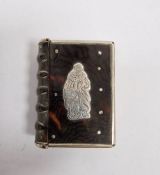 19th century tortoiseshell and silver-coloured metal mounted box in the form of a book, unmarked