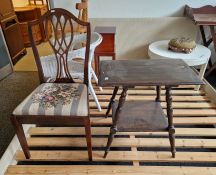 Rectangular two-tier side table and a mahogany Georgian single chair (2)