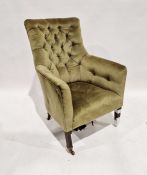 Georgian-style button-back easy armchair in green ribbed dralon, on square supports