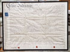 Framed and glazed indenture dated 1861, 78cm x 58cm
