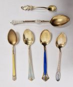 Five assorted Norwegian silver and enamel spoons and a Soviet period acorn spoon (6)