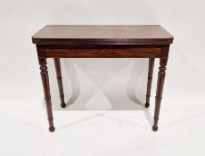 19th century mahogany tea table on turned supports, 75cm high x 92cm long x 45cm deep
