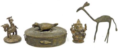 Selection of African and Asian bronze works and other metalwares to include a figure of Ganesh, a