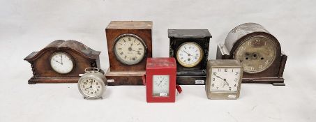 Collection of clocks and movements including small black marble type, cased carriage clock, etc