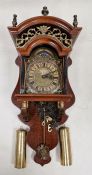20th century weight and chain driven arch-topped wall clock with brass face, 50cm