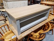 Modern occasional/coffee table with grey base and lift up top to reveal storage, 39.5cm high x