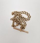 9ct gold curb link albert chain, of graduating form, with T-bar and Lobster clasp, approximately