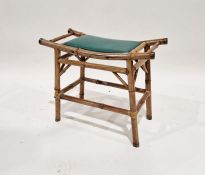 Victorian Japanese-style bamboo stool with green inset seat, 56cm high NOT ORIENTAL
