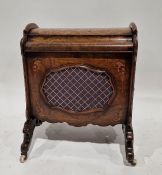 Victorian inlaid figured walnut covered Canterbury having shaped domed hinged lid, the back and